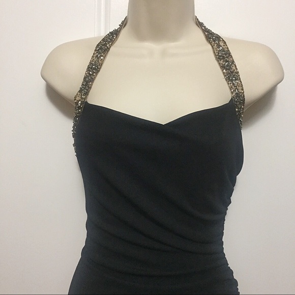 David Meister Black Ruched Halter Dress - Picture 2 of 9